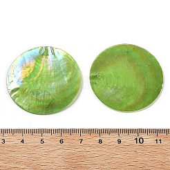 スプレー塗装された天然カピス貝のペンダント  ディスクチャーム  ABカラー  緑黄  39.5~40x1~2mm  穴：1.2~1.4mm&nbsp;X-SSHEL-Z002-01A