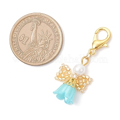 ガラスの種とアクリルの花の天使のペンダント装飾  合金製カニカン付き  ミックスカラー  41mm&nbsp;HJEW-MZ00391
