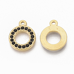 ゴールドトーンの304ステンレススチールペンダント  ラインストーン付き  丸いリング  ミックスカラー  16x13x2mm  穴：1.4mm&nbsp;STAS-T050-009G