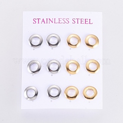 304ステンレススチールスタッドピアス  低刺激性のイヤリング  耳ナッツ  リング  ミックスカラー  10.5x2.5mm  ピン：0.6mm  6のペア/カード&nbsp;EJEW-I235-07A