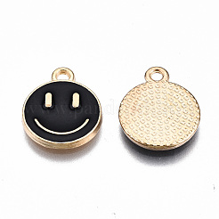 合金エナメルチャーム  カドミウムフリー＆鉛フリー  笑顔  ライトゴールド  ブラック  14.5x12x1.5mm  穴：1.5mm&nbsp;ENAM-S121-165A-RS
