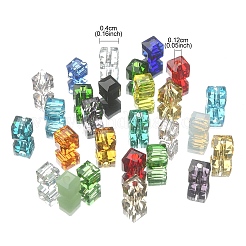 ガラス玉  多面カット  正方形  混合スタイル  ミックスカラー  4x4x4mm  穴：1.2mm&nbsp;GLAA-YW0001-106