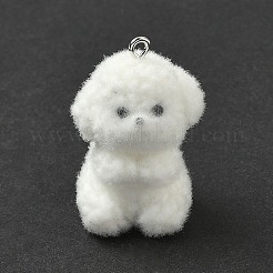 植毛樹脂ペンダント  プラチナメッキ鉄ループ付き  犬  33x22x22mm  穴：1.8mm&nbsp;RESI-K203-14A