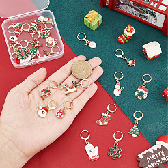 12ペア12スタイル304ステンレススチールクリスマスダングルフレンチフックピアス  ハート & リース & ギフト & スノーフレーク & サンタクロース & グローブ & スノーマン & ブーツ & ヘラジカ & クリスマスツリー  ミックスカラー  29.5~40.5mm  ピン：0.5mm  12のペア/箱&nbsp;EJEW-SC0001-34