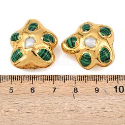 天然真珠と合成マラカイトのペンダント  真鍮パーツ  花  ゴールドカラー  24.5~26x22~24x13~14mm  穴：0.8~1mm&nbsp;KK-H516-11G