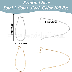 200Pcs 2 Colors Brass Hoop Earrings Findings Kidney Ear Wires&nbsp;KK-SP0001-30