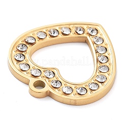 304ステンレスペンダント  ラインストーンハート付き  18KGP本金メッキ  16x15x1.5mm  穴：1.5mm&nbsp;LS-STAS-M076-07G
