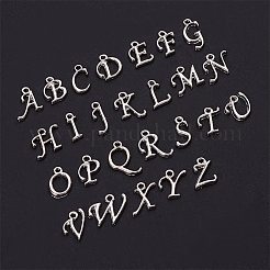 合金混合文字のペンダント  ラックめっき  プラチナメッキ  12~17x4~15x2mm  穴：1.5mm  26文字/セット  8个/レター&nbsp;PALLOY-PH0012-42