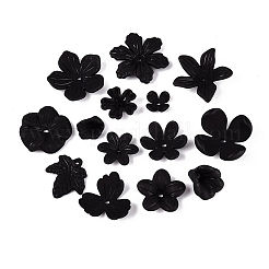 つや消しアクリルビーズキャップ  花  ブラック  9~27x9~28x2.5~14mm  穴：1.4~2mm  約1046個/500g&nbsp;KY-Q004-08B