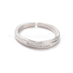 クリアキュービックジルコニアオープンカフリング  女性のための真鍮のアクセサリー  プラチナ  usサイズ6（16.5mm）&nbsp;RJEW-H127-05P