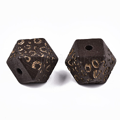 塗装天然木ビーズ  レーザー彫刻模様  多面カット  ヒョウ柄のポリゴン  ミックスカラー  16x15.5~16.5x15.5~16.5mm  穴：3mm&nbsp;WOOD-T021-51C-M