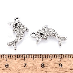 ラックメッキ合金ラインストーンペンダント  イルカ  カドミウムフリー＆ニッケルフリー＆鉛フリー  プラチナ  ミックスカラー  21.5x13x4mm  穴：1.6mm&nbsp;PALLOY-T091-23M-P