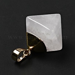 天然石クオーツクリスタルペンダント  ゴールデントーン真鍮パーツ  ひし形  24~26x21~23x16~17mm  穴：4.5x8mm&nbsp;G-P474-03G-07