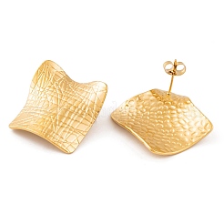 イオンプレーティング（IP）菱形304ステンレススチールスタッドピアス（女性用）  ゴールドカラー  30x30mm&nbsp;EJEW-L272-005G