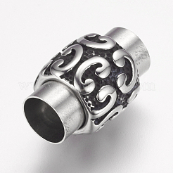 304ステンレススチール製マグネット留め具、接着端付き  コラム  アンティークシルバー  20x13.5mm  穴：8mm&nbsp;X-STAS-F124-05AS