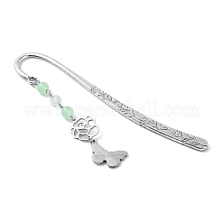 Natural & Dyed Malaysia Jade Round Beaded Alloy Bookmarks&nbsp;AJEW-JK00293