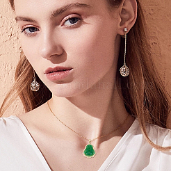 クリスタルラインストーンとグリーンガラスのマイトレーヤペンダントネックレス1個  女性用ステンレスチェーンネックレス  ゴールドカラー  16インチ（40.5cm）&nbsp;NJEW-UN0001-61