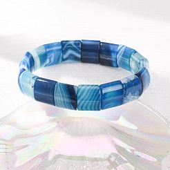 Square Natural Banded Agate(Dyed & Heated) Beaded Stretch Bracelets for Women Men&nbsp;GG-CBA9ACE-B15