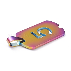 イオンプレーティング（IP）304ステンレスペンダント  数の長方形  虹色  NUM。5  27.5x14.5x1.5mm  穴：7.5x3mm&nbsp;STAS-H144-02MC-5