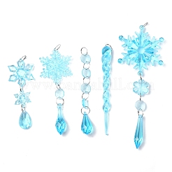 5Pcs Acrylic Transparent Icicle Snowflake Pendant Decorations&nbsp;HJEW-D003-01A