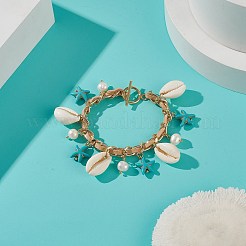 Natural Shell & Shell Pearl & Synthetic Starfish Charm Bracelet&nbsp;BJEW-TA00201