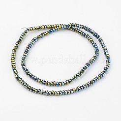 電気メッキガラスビーズセット  ファセットロンデル  メッキグリーン  3x2mm  穴：1mm  約170個/連  15インチ&nbsp;EGLA-P018-2mm-F05