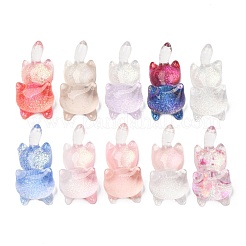 蓄光透明樹脂カボション  猫  グリッターパウダー付き  暗闇で光る  ミックスカラー  38x19x12mm&nbsp;CRES-L045-17