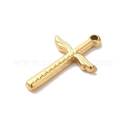304ステンレスペンダント  翼のチャーム付きクロス  14KGP本金メッキ  19x12.5x2mm  穴：1mm&nbsp;STAS-L022-235G