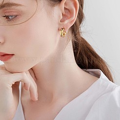 キュービックジルコニアC字型スタッドピアス  金メッキ 430 ステンレススチール ハーフフープピアス 女性用  透明  19x19x6mm&nbsp;JE944A