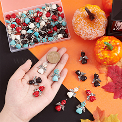 ハロウィン染め合成ターコイズペンダント60個4色  スカルエンジェルチャーム  CCB プラスチック製の翼とプラチナ トーンの鉄のループ  ミックスカラー  29x20x9mm  穴：2.5mm  15個/カラー&nbsp;FIND-AR0003-26