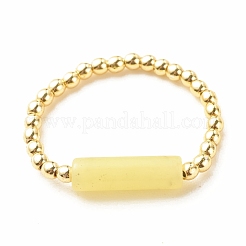 Natural Lemon Jade Column Beaded Finger Ring with Synthetic Hematite&nbsp;RJEW-JR00460-03