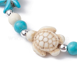 Turtle & Starfish Synthetic Turquoise Beaded Stretch Bracelet&nbsp;BJEW-JB09968-01