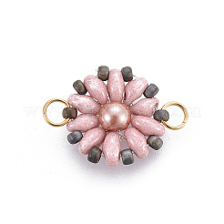 MIYUKI＆TOHO手作り日本のシードビーズリンク  織機模様  太陽の花  ピンク  19~20x13.5~14x4.5mm  穴：3mm&nbsp;SEED-A027-A04