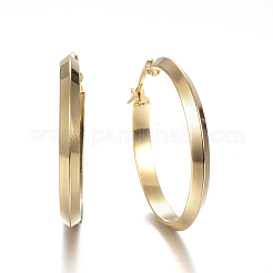 304ステンレススチールフープピアス  低刺激性のイヤリング  ゴールドカラー  25x24x3mm  ピン：1x0.8mm&nbsp;EJEW-P091-34D