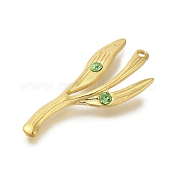 304ステンレススチールラインストーンペンダント  枝  ペリドット  36.5x16x3mm  穴：1.6mm&nbsp;STAS-U027-11G-01