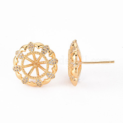 Brass Micro Pave Clear Cubic Zirconia Stud Earrings Findings&nbsp;KK-T062-128G-NF