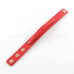 模造革コードスナップブレスレット  プラチナ  レッド  200x18mm  短いコード：8mm&nbsp;WACH-S001-1C