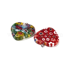 ミッレフィオーリガラスペンダント  鉄の留め金  ハート  25x27x4mm&nbsp;G23CD011