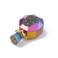 Electroplated Natural Druzy Agate Openable Perfume Bottle Pendants&nbsp;G-L524-10G-01