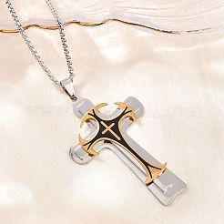 宗教 201 ステンレススチール ブラックエナメル クロスペンダント 304 ステンレススチール ベネチアンチェーンネックレス  ゴールデン·ステンレス鋼色  24.02インチ（61cm）&nbsp;SA-H003-07GP