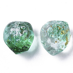 透明なスプレー塗装ガラスビーズ  金色の箔付き  片穴  テクスチャ  イチゴの形  アクアマリン  13x11x10mm  穴：1mm&nbsp;LS-GLAA-R215-01-B07