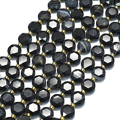天然石黒瑪瑙ビーズ連売り  染め＆加熱  ファセット六角形カット  フラットラウンド  シードビーズで  10~10.5x6mm  穴：1.1mm  約31~32個/連  15.35''~15.55''（39~39.5センチメートル）&nbsp;G-C116-A130-01