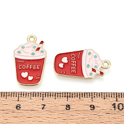 合金とエナメルのペンダント  コーヒーカップチャーム  ゴールドカラー  ファイヤーブリック  24x14x1mm  穴：1.8mm&nbsp;PALLOY-T093-14G