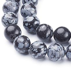 天然石スノーフレークオブシディアンビーズ連売り  ラウンド  10mm  穴：1mm  約36~38個/連  15インチ&nbsp;GSR10mmC009