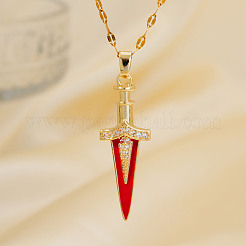 Brass Clear Cubic Zirconia Sword Pendant Necklaces&nbsp;VF7385-2