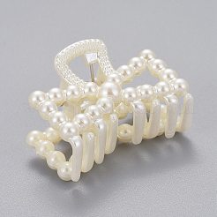 プラスチックバンスクリップ  ABSプラスチックイミテーションパールビーズと鉄のパーツ  蝶結び  ホワイト  29x39.5x26mm&nbsp;LS-PHAR-G002-08