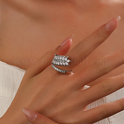 Brass Micro Pave Cubic Zirconia Adjustable Cuff Rings for Women&nbsp;LS-RJEW-B127-01P