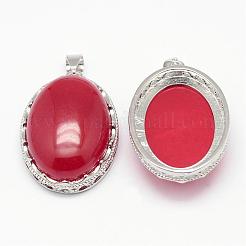 天然石翡翠ペンダント  真鍮パーツ  オーバル  染め  プラチナ  30x21x10~11mm  穴：6x4mm&nbsp;G-D851-29