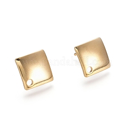 304ステンレススチールスタッドピアス金具  カン付き  菱形  18KGP本金メッキ  13.5x13.5x2mm  辺の長さ：10x10x2mm  穴：1.5mm  ピン：0.8mm&nbsp;STAS-M274-011G