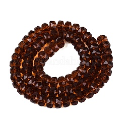 透明ガラスビーズ連売り  ロンデル  多面カット  サドルブラウン  7.5~8x5mm  穴：1~1.2mm  約77~81個/連  14.96~17.32インチ（38~44cm）&nbsp;GLAA-Q114-01A-A15